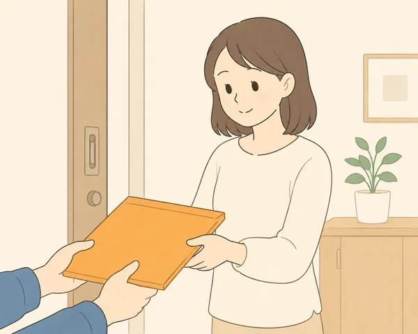 玄関で教材の入った封筒を受け取る保護者